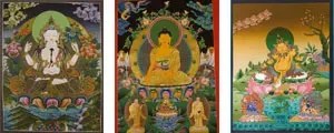 Our Thangkas are stunning works of art that bring the beauty and spirituality of Tibetan Buddhism into your home. Each piece is carefully hand-painted by skilled artists and depicts Buddhist gods and figures like Avaloketishvara, Chenrezig Buddha, Yamantaka, Yogini Padmasambhava, Taras, Vajravarahi, Jambhala, Chakrasamvara, Mahakala, Kalachakra, and more. Our collection also includes traditional Newari style Thangkas and depictions of revered Gurus and Lamas such as Manjushree. Thangkas are not just beautiful pieces of art but are also used as aids for meditation and spiritual practice. With vibrant colors, intricate details, and a spiritual significance, our Thangkas make a meaningful addition to any home or temple.